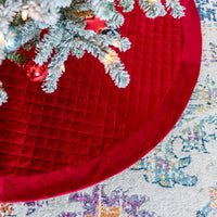 Classic Diamond Quilted Velvet Christmas Tree Skirt, Red - 60